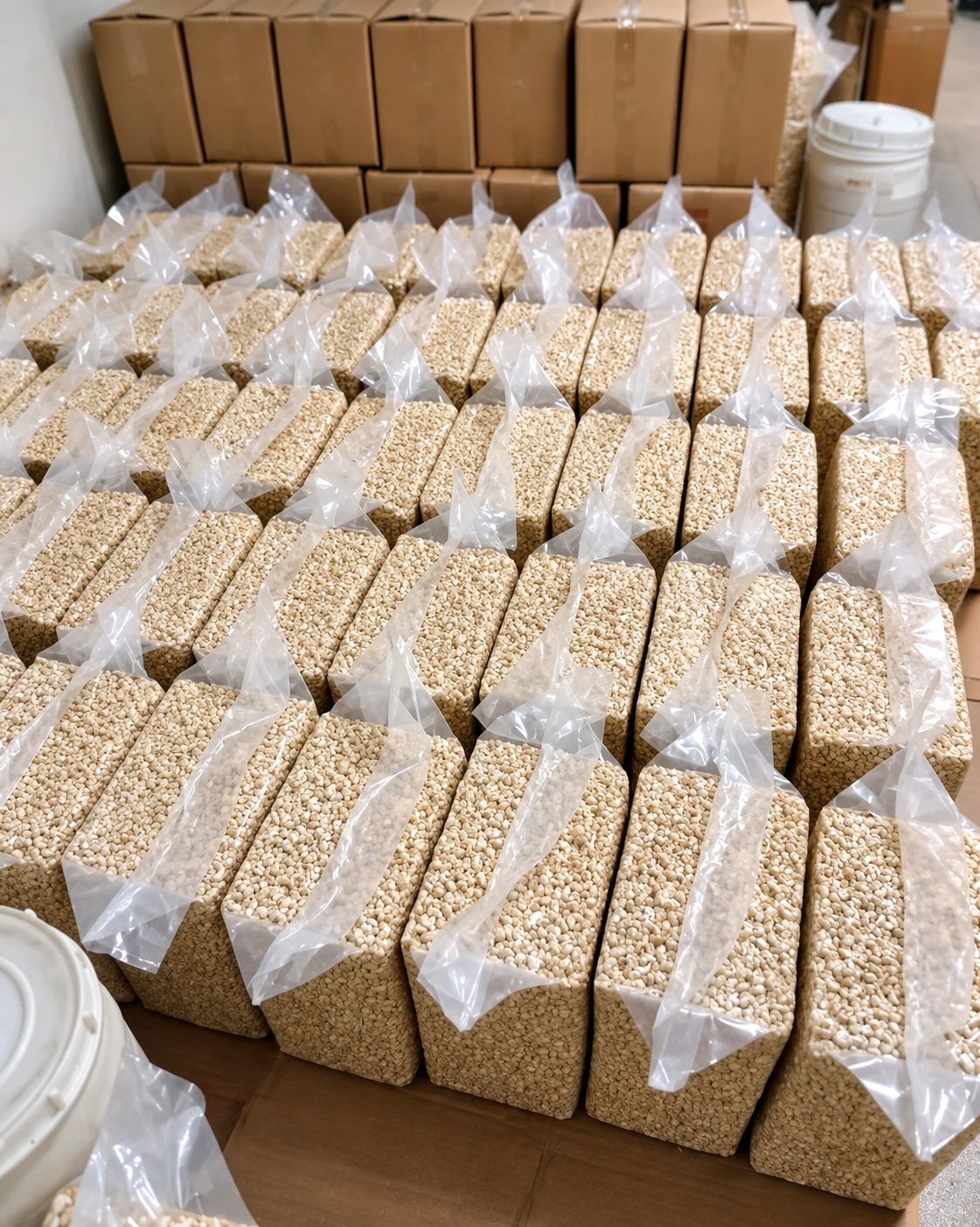 Bagged cashew prepared for export