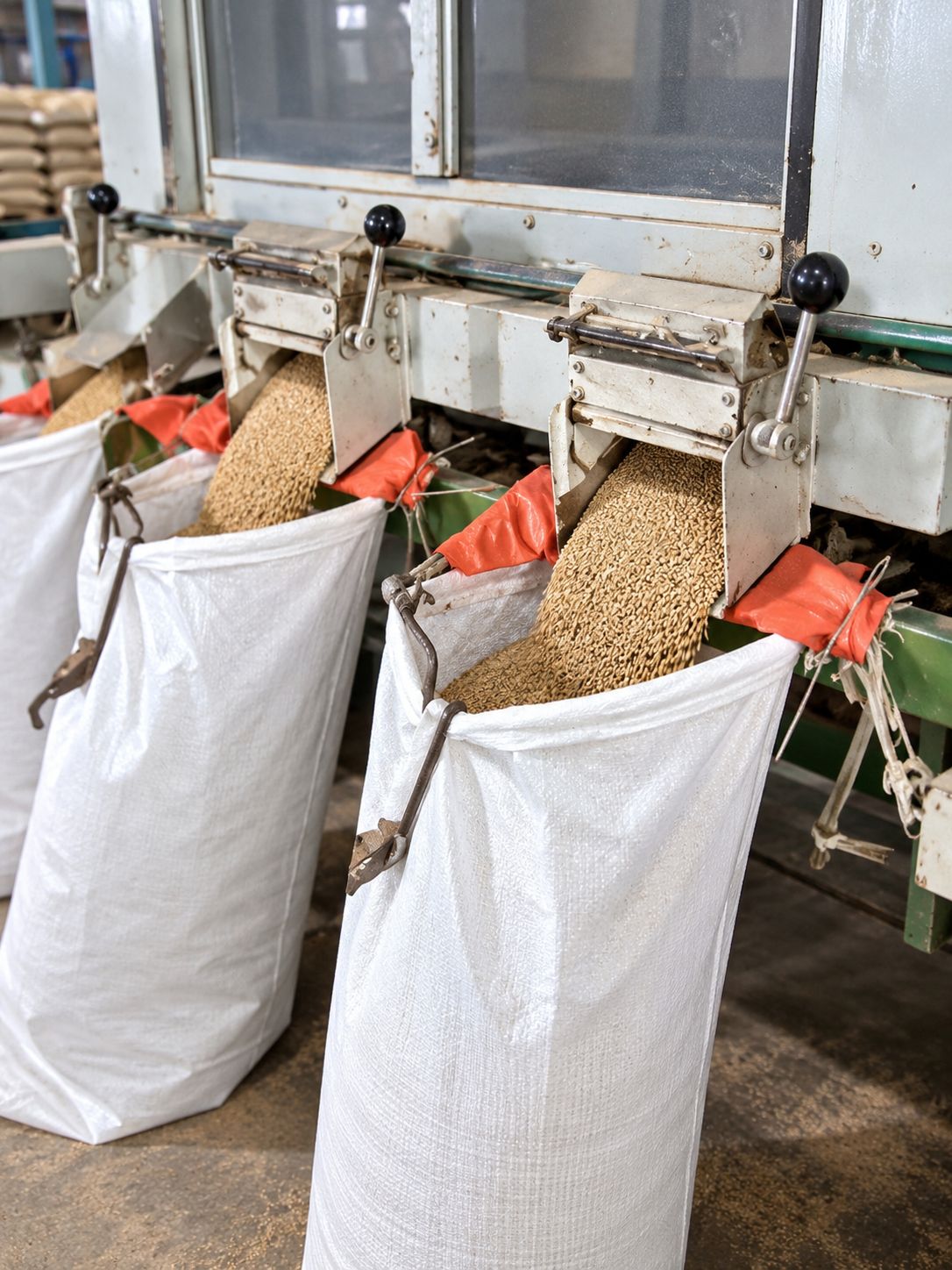 Bagging line packaging commodity for export