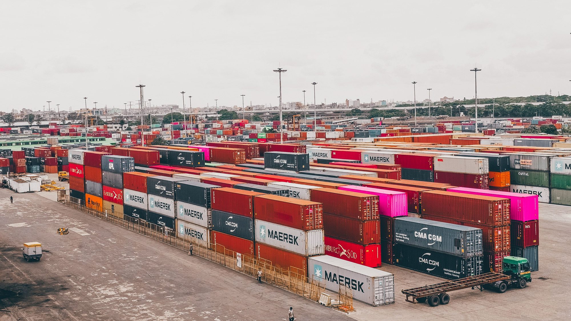 Stacked shipping containers at an international container terminal
